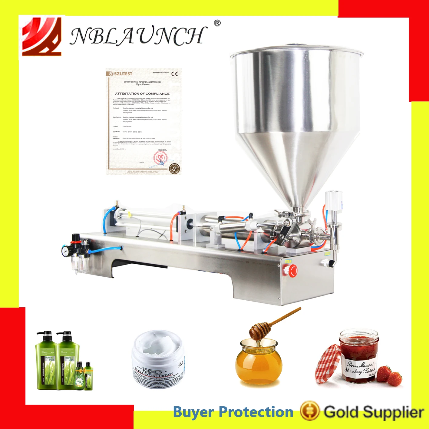 

500ml Sauce Cream Paste Filling Machine Pneumatic Piston Filler Cylinders Shampoo Lotion Peanut Butter Jam Honey Free Shipping