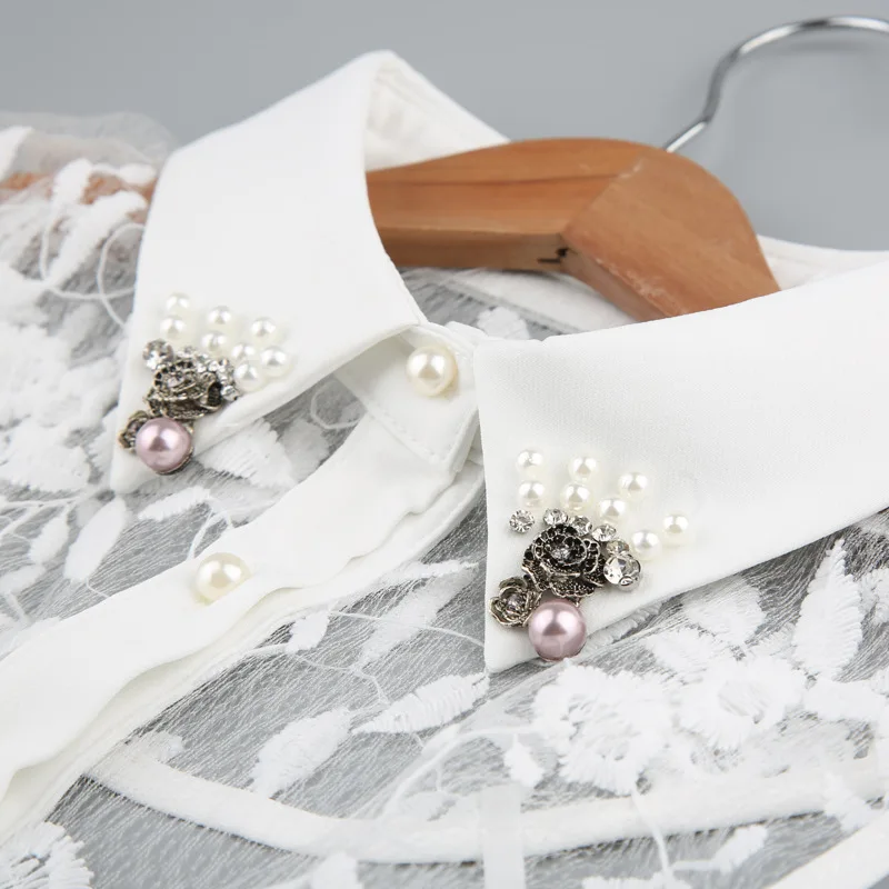 

Pearls Decoration Ladies Lace False Collar Necklaces Aesthetic Styles Women Fake Collar Shirt Detachable Collars