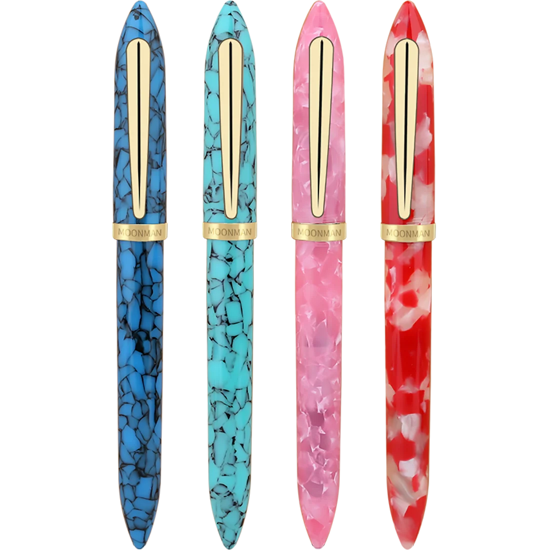 

Moonman / MAJOHN S1 Acrylic Resin Fountain Pen Iridium Extra Fine / Fine Nib 0.38 / 0.5mm Writing Ink Pen Gold Trim Gift Box Set