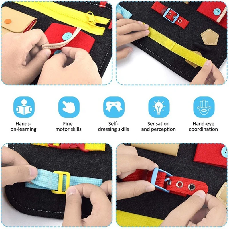 

32*28cm Toddlers Busy Felt Board Baby Toys Montessori Basic Skills Activity Board Educational Toy For Toddler