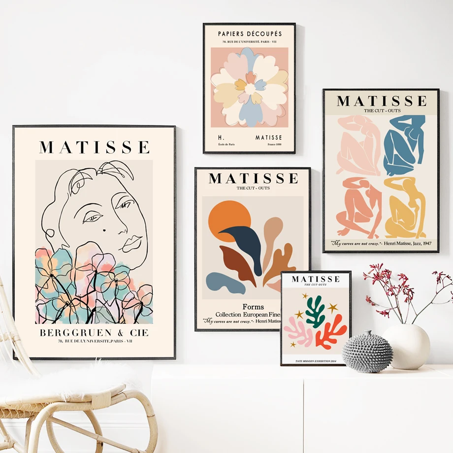 

Matisse Leaves Coral Line Girl Abstract Art Canvas Painting Nordic Posters And Prints Wall Pictures Living Room Decor No Frame