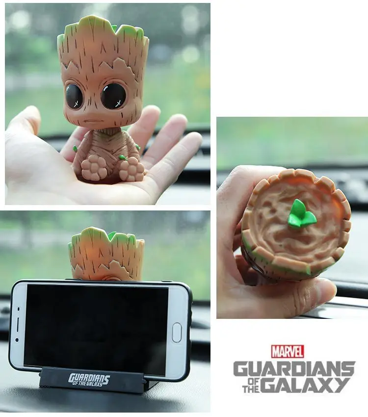 Disney Marvel Avengers Spiderman groot Anime Q version Car Ornaments Action Figure Shaking his head Toys Doll gift birthday | Игрушки и