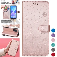 wallet leather cat bee anti fall case for samsung galaxy a01 core a03s a10 a11 a12 a21s a31 a32 a41 a50 a51 a52 a70 a71 a72 a82