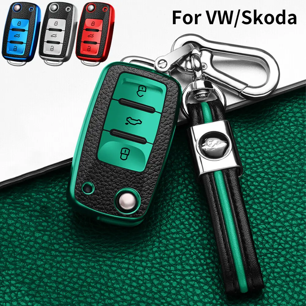 TPU Leather Car Key Cover For VW Volkswagen Golf 6 Polo Passat Seat Ibiza Leon Skoda Octavia Fabia 3 Buttons Folding Remote Fob |