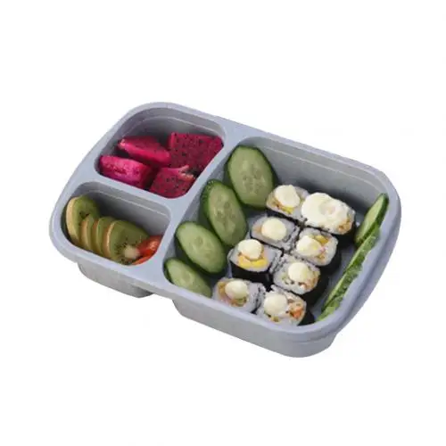 Портативный 3-сетки пшеничной соломы легкий Bento Коробки для обедов Еда контейнер для хранения детей бенто коробка герметичность независимых - Цвет: Синий