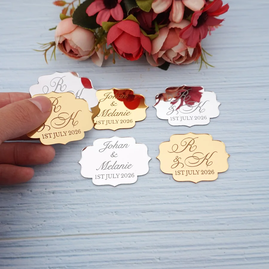 

20pcs Wedding Tags Personalized Bridal Cards Custom Acrylic Mirror Letters Customized Babyshower Party Favors Decor Baptism Gift