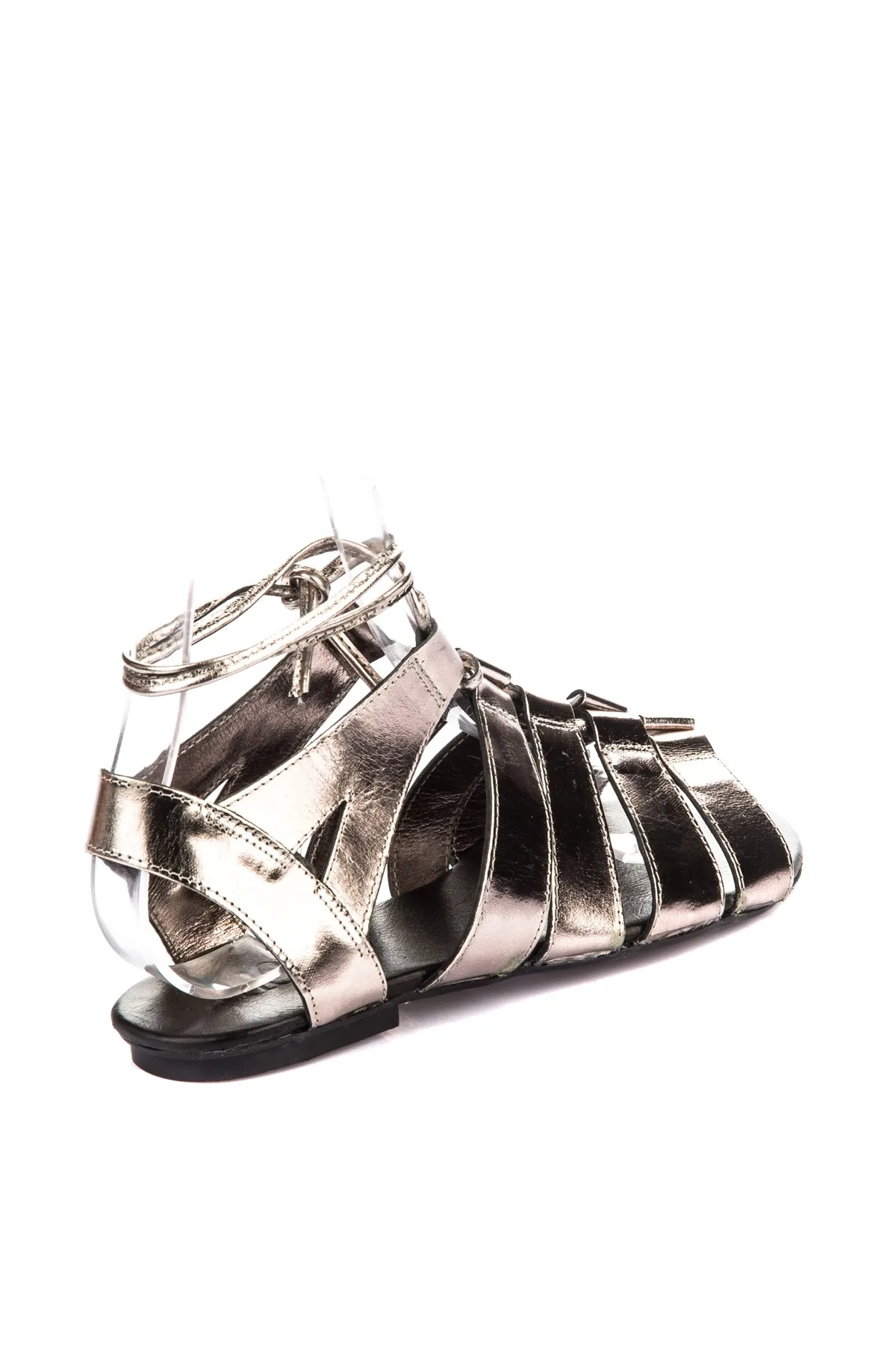 Темно-Антрацит из натуральной кожи с жемчугом Женские сандалии 120120080010 | Обувь