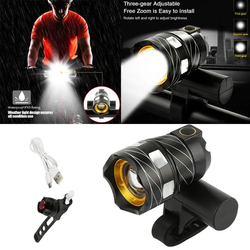 Светодиодный передний фонарь T6 для велосипеда зарядка через USB уличсветильник