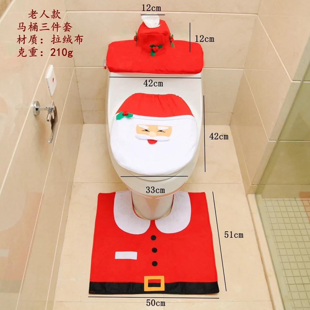 3pcs Christmas Decorations for Home Bathroom Toilet Seat Cove Paper Rug Natal Christmas Ornaments Santa New Year Decor navidad