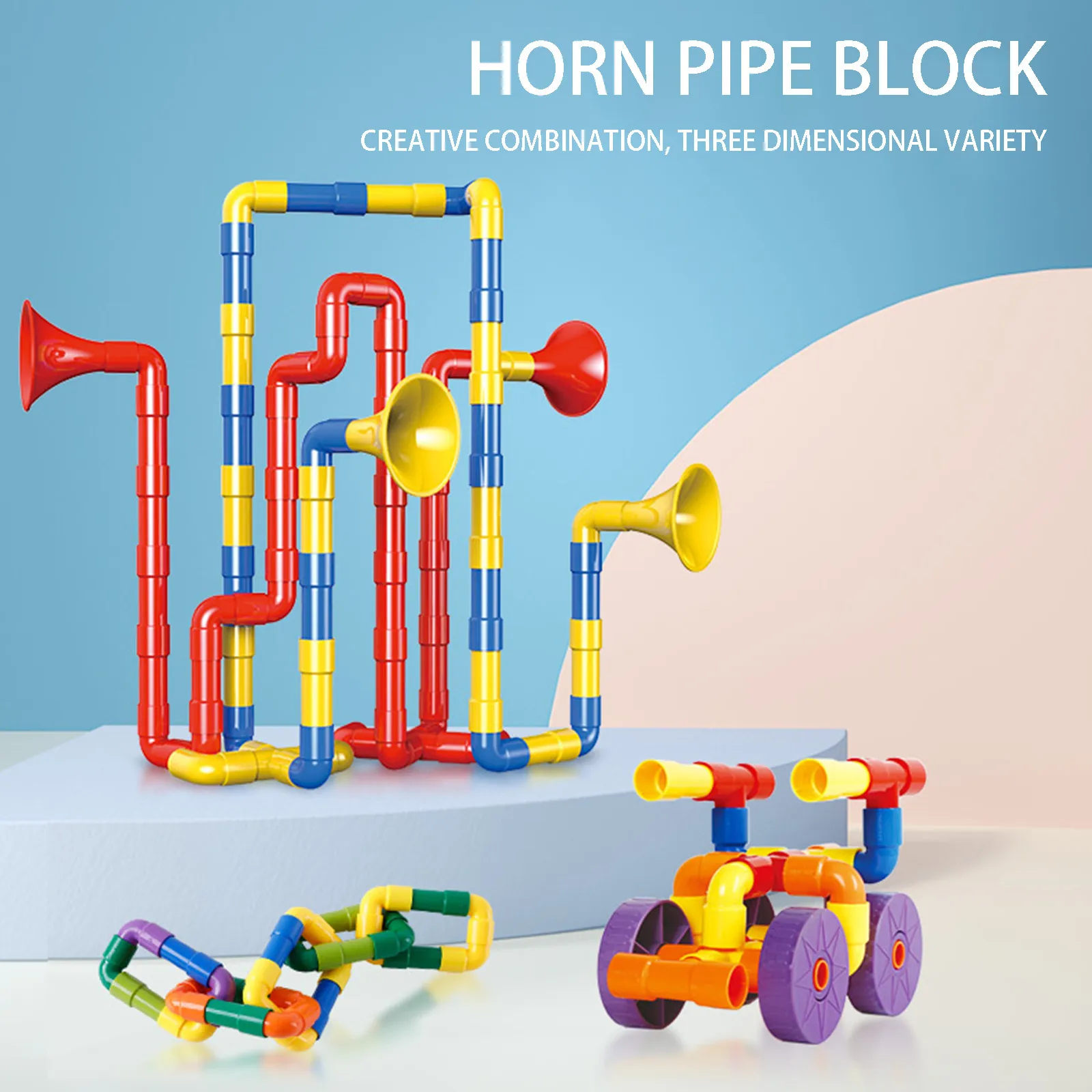 

Children's Building Blocks 64PCS Water Pipe Horn Sound Wheel Building Block Toy Puzzle Plug Irregular Free splicing Puzzled Toy
