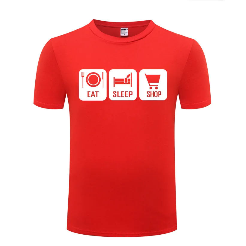 Футболка с принтом Eat Sleep Shop для мужчин и женщин Стильная хлопковая тенниска