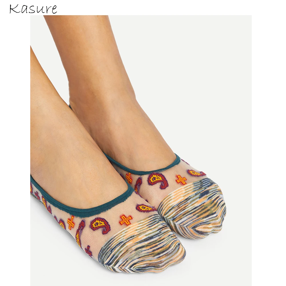 Фото KASURE цветные яркие прозрачные сетчатые тапочки носки для женщин - купить