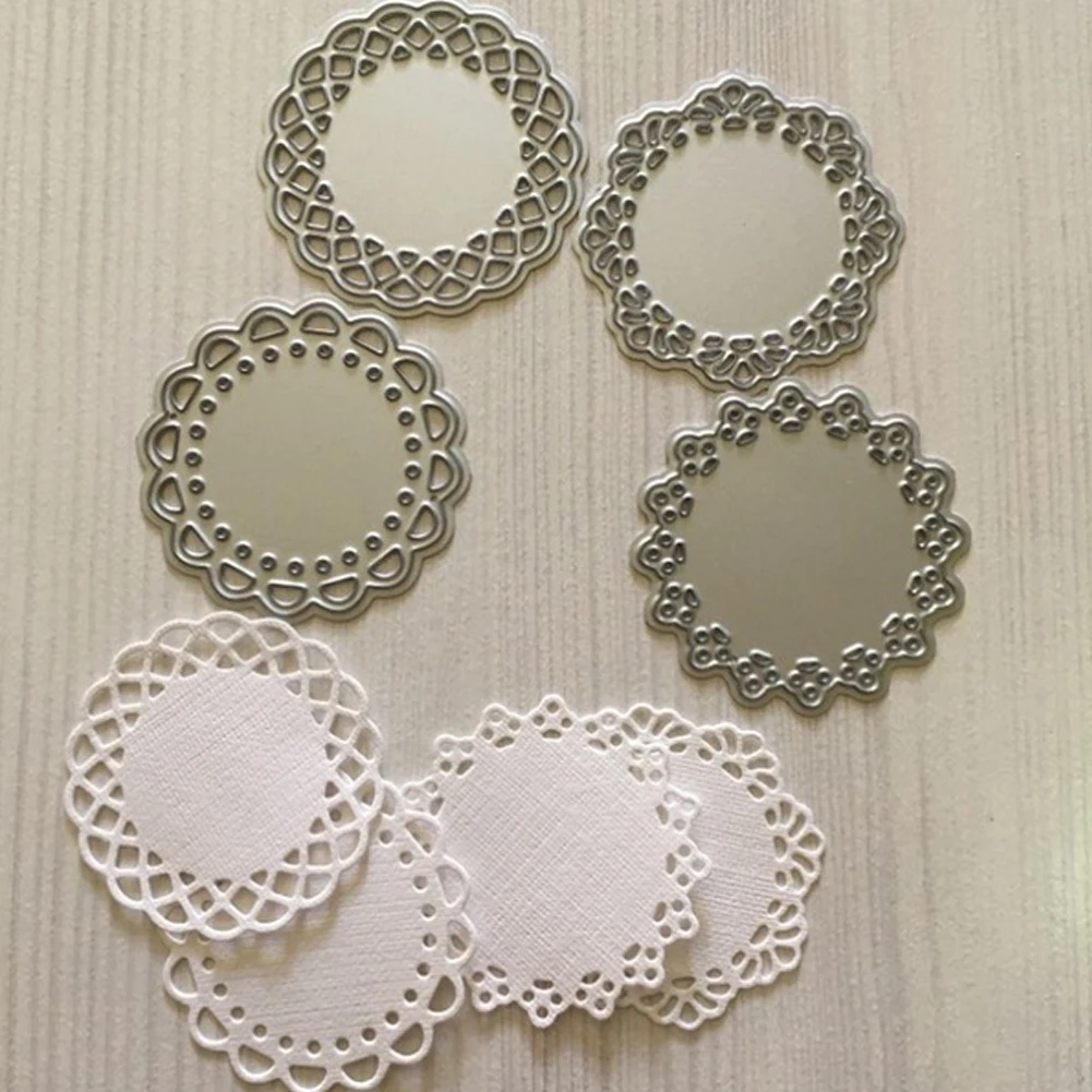 

4Pcs Lace Edge Circle Frame Metal Cutting Die Stencils For DIY Scrapbooking Album Decorative Embossing Hand-on Paper Cards