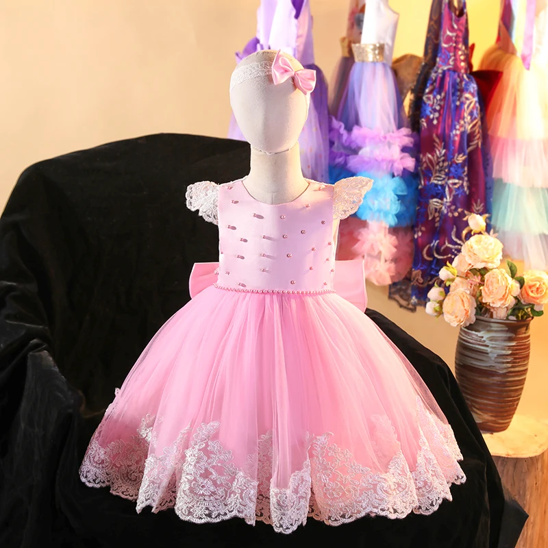 2020 Autumn And Winter Ins AliExpress New Princess Dress With Headband Pearl Children's Skirt Evening Dress