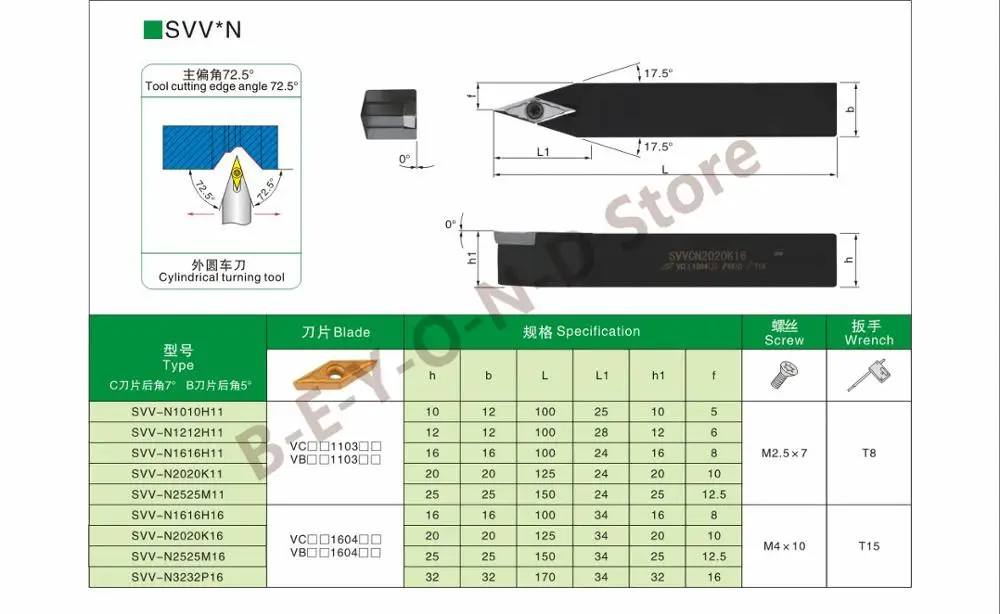 

BEYOND SVVBN SVVBN1212H11 SVVBN1616H11 SVVBN2020K11 SVVBN2525M11 SVVBN2020K16 SVVBN2525M16 External Lathe Turning Tool Holder