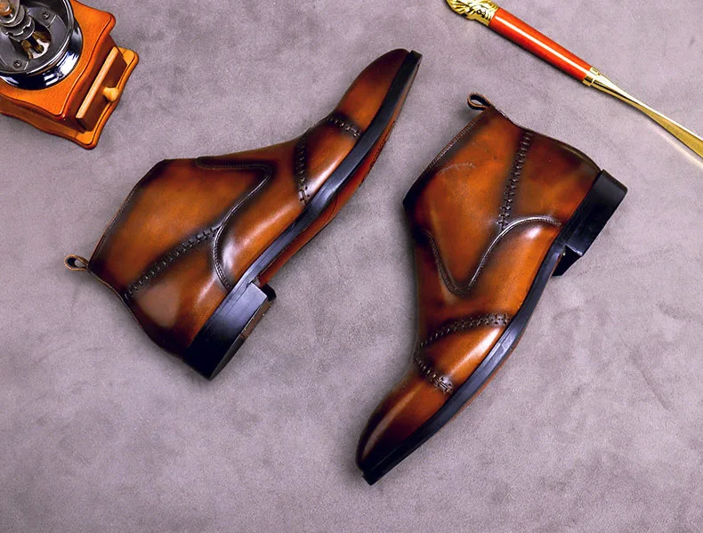 

Genuine Cow Leather Mens Chelsea Boot Zipper Black Brown Men Dresse Boots High Quality Leather Shoes Ankle Boot Boots For Men