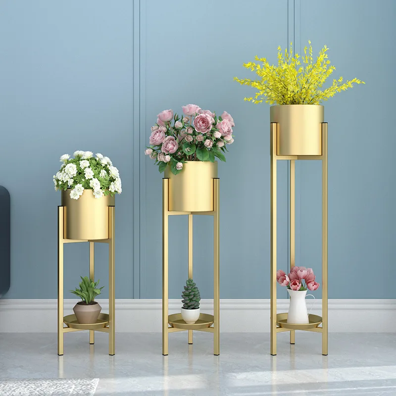 Flower Stand Nordic Iron Gold Luxury Living Room Indoor Potted With Green And Metal Flowers Plant Pot Home Decoration