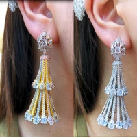gorgeous trendy luxury spin long big pendant earrings for women wedding party cz dubai bridal earrings fashion trendy jewelry