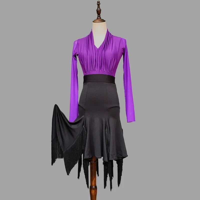 

Women Latin Dance Skirt Tassel Ballroom Blouse Top Dancewear Salsa Tango Rumba 904-B080