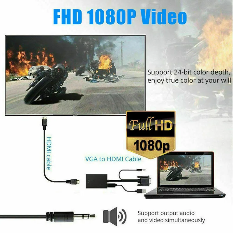 Портативный адаптер 1080P HD с аудиокабелем для TV ПК ноутбука телевизора