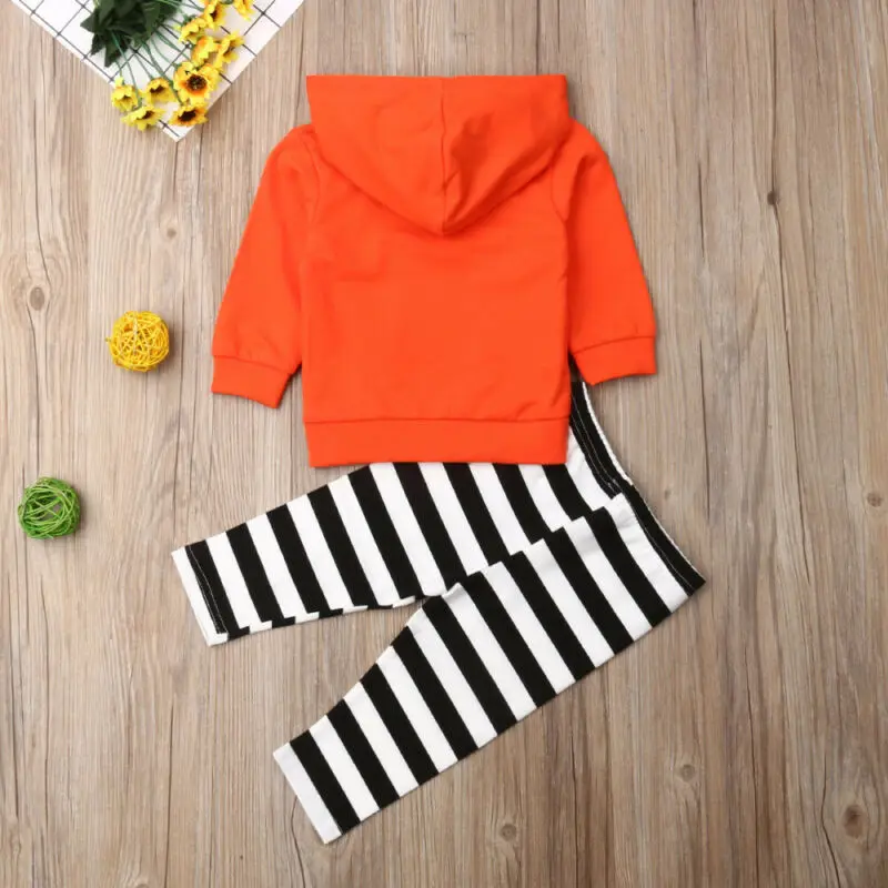 2019 Baby Autumn Winter Clothing Toddler Girl Boy Halloween Clothes Pumpkin Hooded Tops Stripe Long Pants 2Pcs Set Outfits | Детская