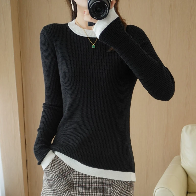 

Cashmere Sweater Woman O-Neck Pullover 2021 Autumn and Winter New Knit Tops Stitching Twist Female Jacket Korean Fashion Wool