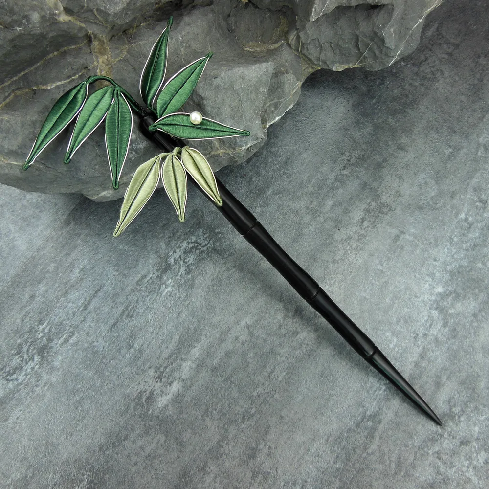 

Bamboo Hair Stick Ebony Wood Mulberry Silk Leaf Hair Pins For Women Chinese Hairpin Pince Cheveux Hair Accessories WIGO1517