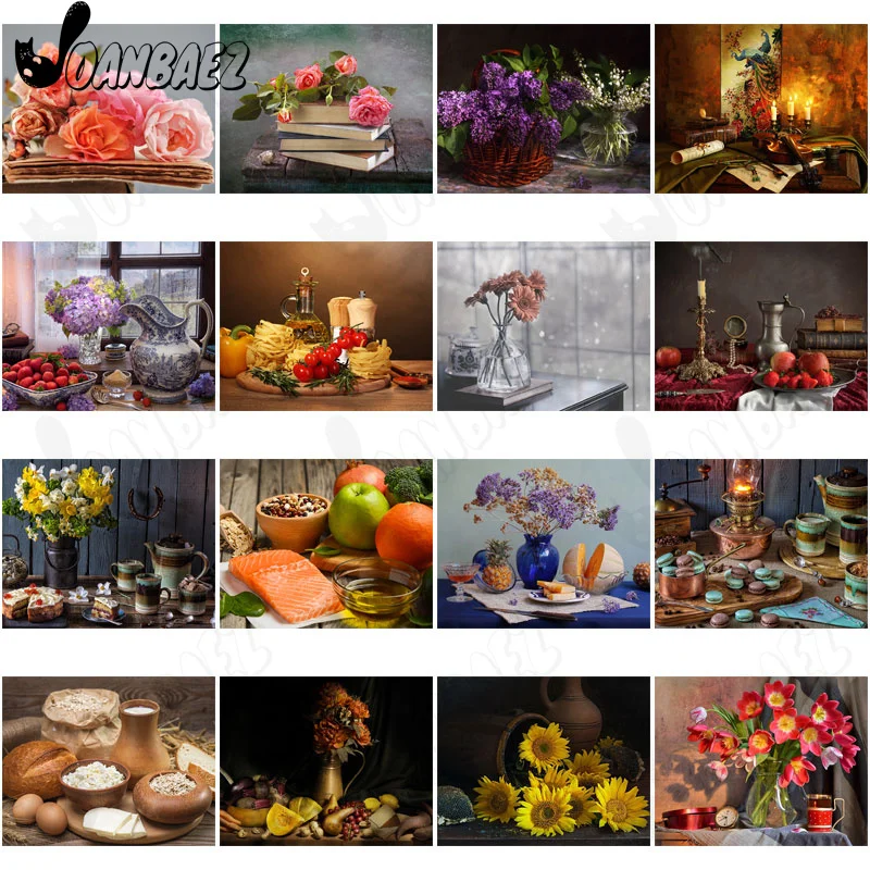 

Vintage Sunflower Food Diamond Painting 5D Diy Wall Art Forget-Me-Not Apple Square Diamond Inlaid Home Room Decoration