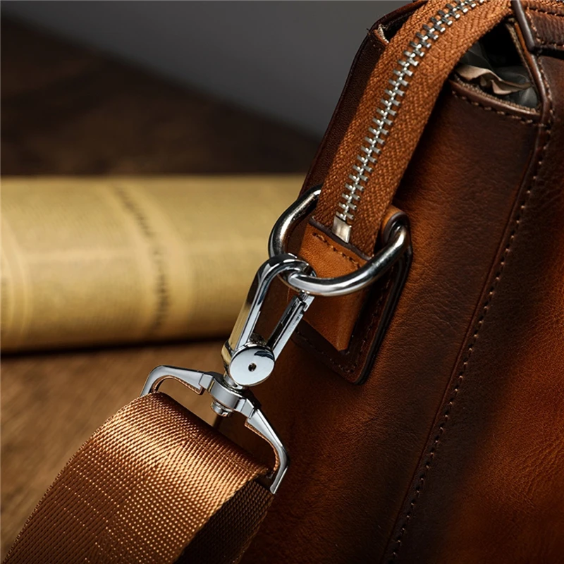 Retro Business Briefcase For Men Women Documents Handbags Genuine Leather Laptop Bag Office Shoulder Bag Fashion Computer Bag