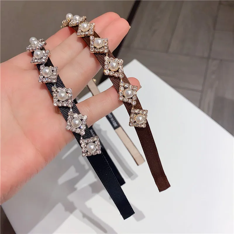 

Retro Square Crystal Pearl Headbands for Women Baroque Hair Accessories Rhinestone Hair Hoop Korean Girls Hairband