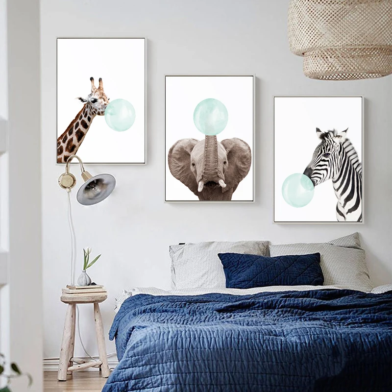 Плакаты с зеброй в виде мультяшных животных жирафов детская Настенная картина