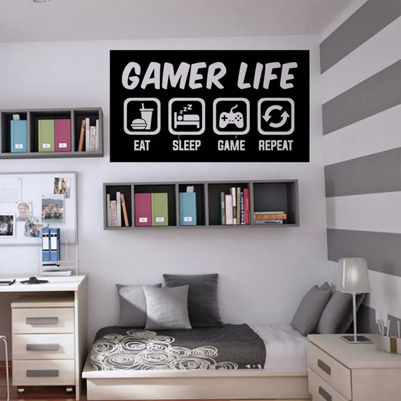 

Gamer Life Eat Sleep Game Repeat Wall Sticker Vinyl Home Decor Kids Room Bedroom Playroom Decals Mural Wallpaper Removable A674