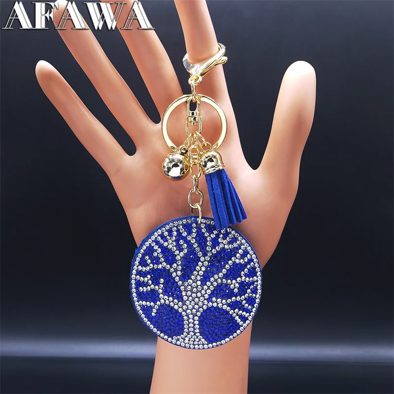 2022 модный брелок в виде дерева жизни с кристаллами большая круглая сумка