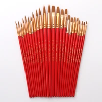 12pcs red handle artist paint brushes set round flat shape nylon hair black wooden handle for watercolor acrylic art supplies