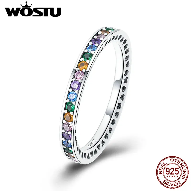 WOSTU, натуральная 925 пробы, серебряные, радужные, цветные, CZ камень, кольца на палец для женщин, Роскошные, брендовые, вечерние, серебряные ювелирные изделия, подарок CQR392