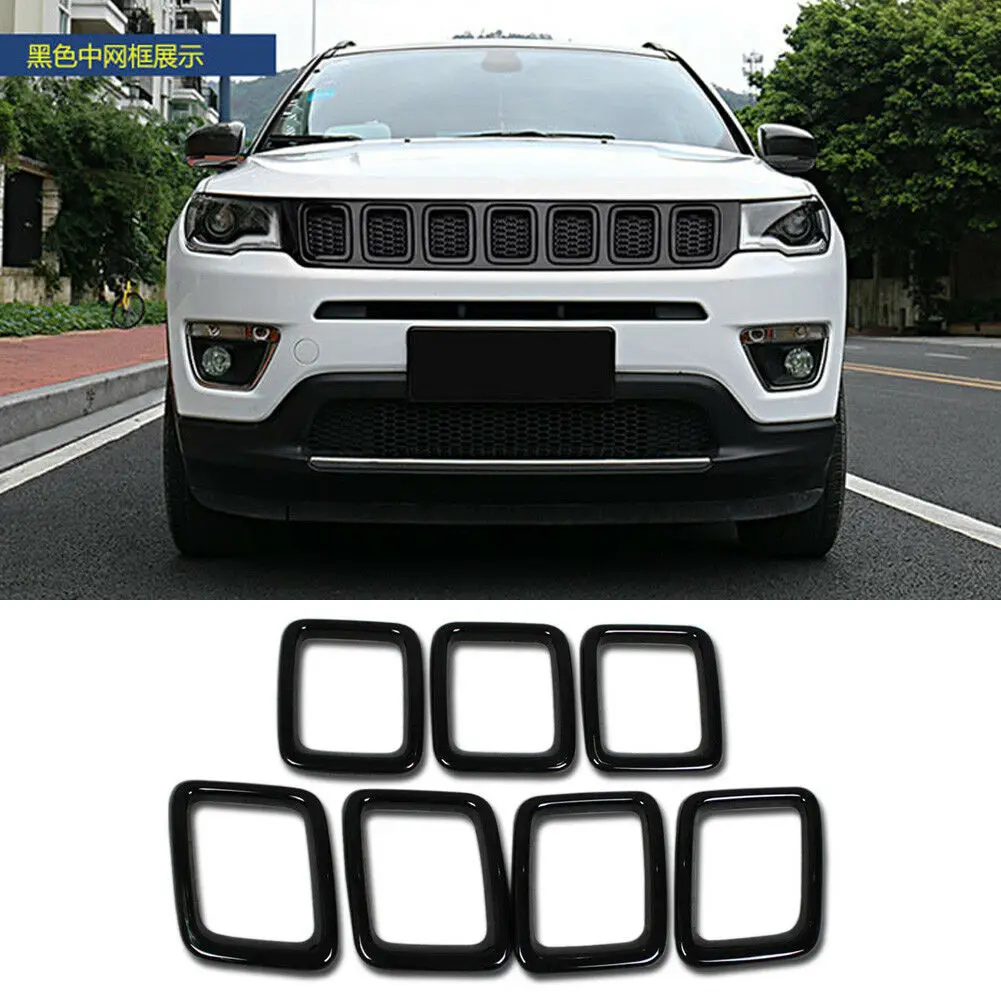 

Chrome ABS Front Grill Grlle Cover Trims Fit Jeep Compass 2017 2018 7PCS