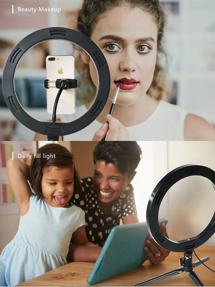 Светодиодный кольцевой светильник для фотосъемки 26 см с регулируемой яркостью 10