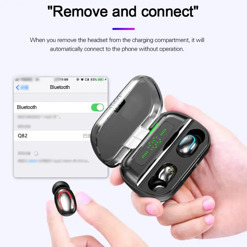 TWS 5,0 Bluetooth 9D стерео наушники беспроводные наушники IPX7 водонепроницаемые наушники 2200 мАч светодиодный умный внешний аккумулятор держатель для телефона