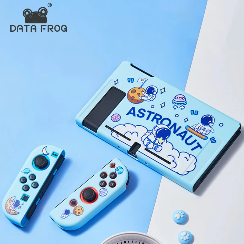 

Голубой защитный чехол DATA FROG с мультяшным астронавтом для консоли Nintendo Switch, милый защитный мягкий чехол из ТПУ для аксессуаров NS
