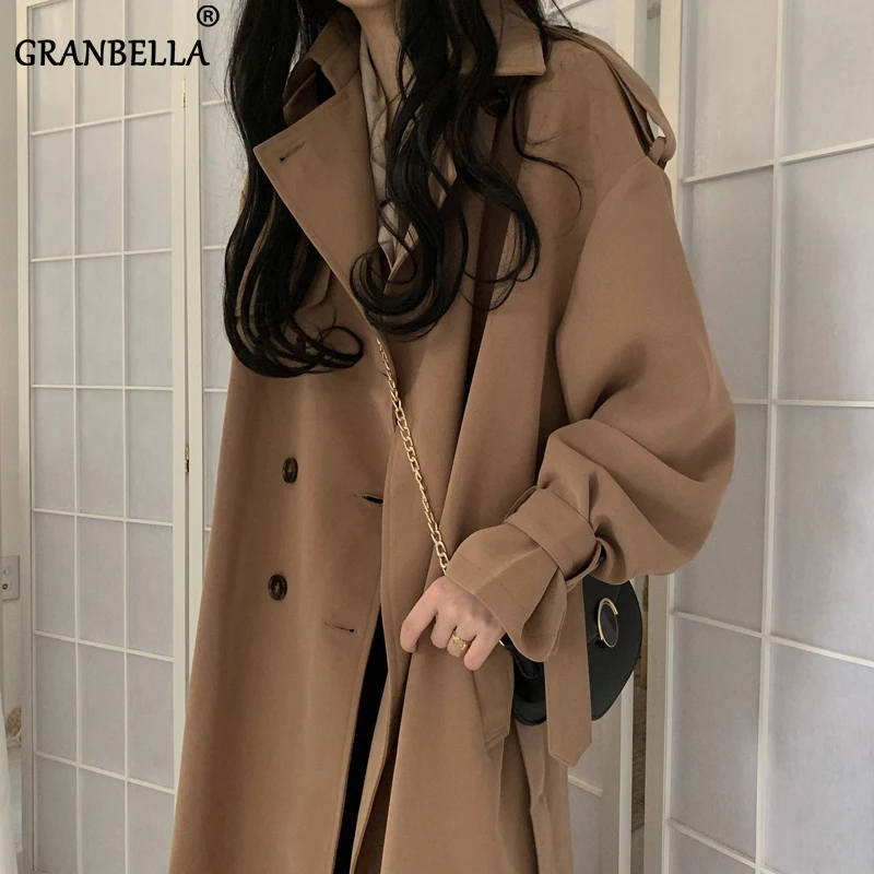 

British Style Small Women Long Trench Coat Double Breasted Female Windbreaker Loose Autumn Women Clothing