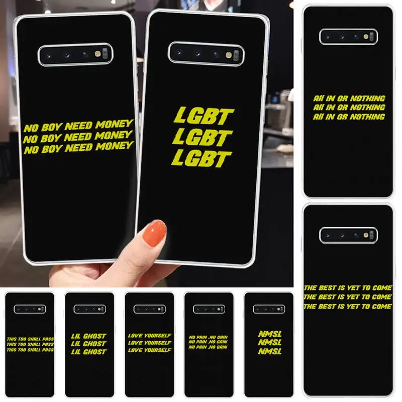 

Black background text luxury brand case coque fundas for samsung galaxy S8 S9 S10e S20 PLUS J6 J600 cases cover