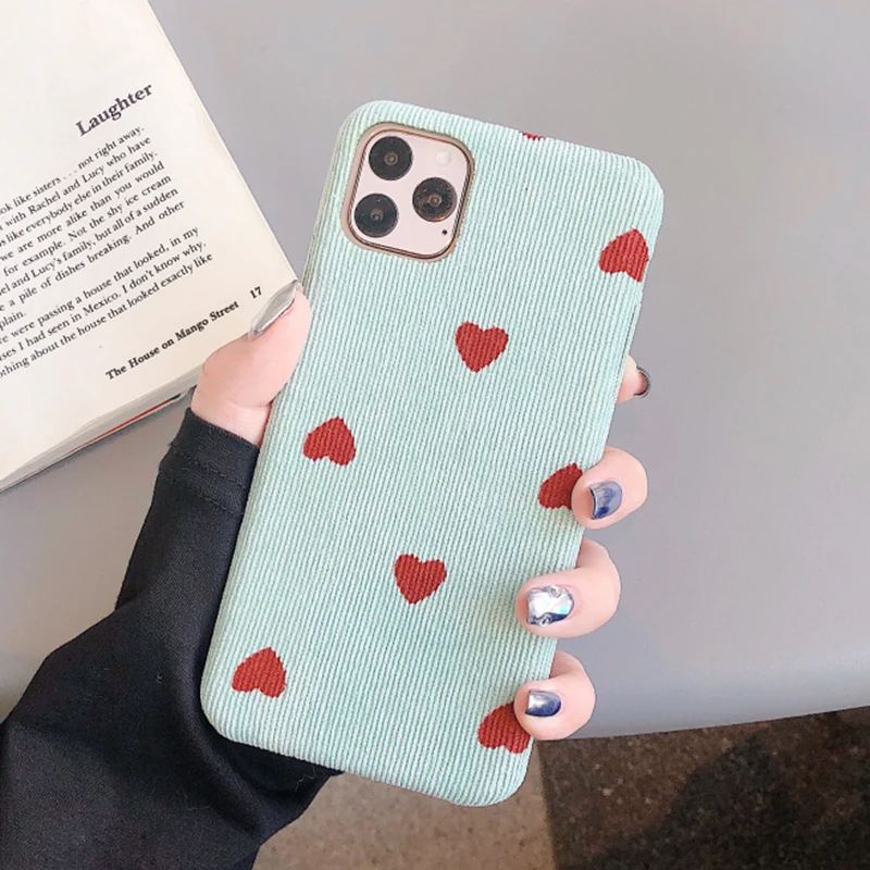 Green LOVECOM милый чехол для телефона с сердцем для iPhone 11 Pro Max XR XS Max 6 6S 7 8 Plus X полуобернутый сплошной цвет мягкая ткань задняя крышка - Цвет: Green