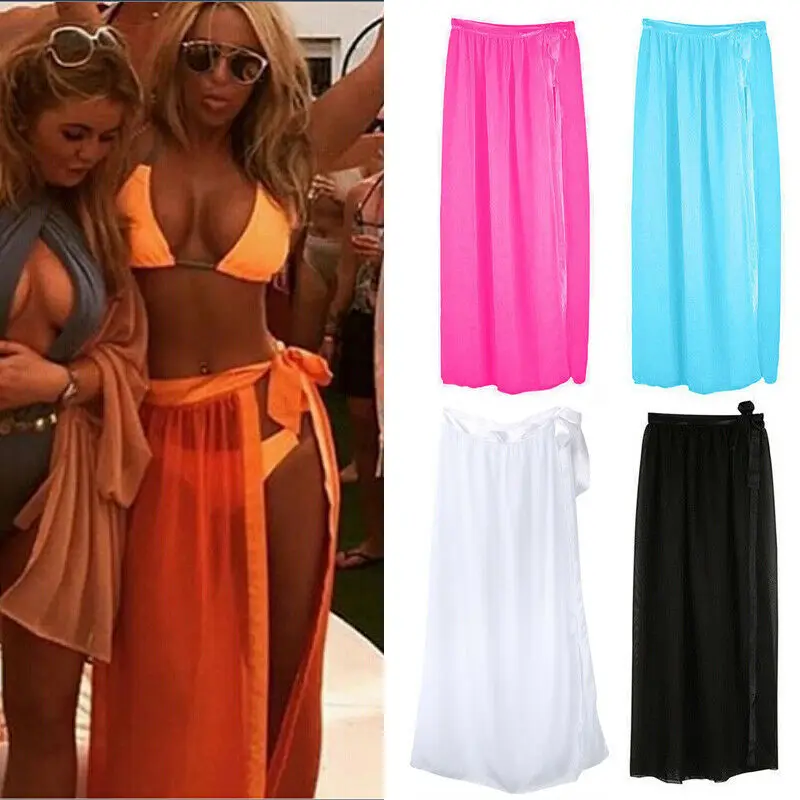 Женский купальник накидка на бикини прозрачная пляжная юбка саронг парео