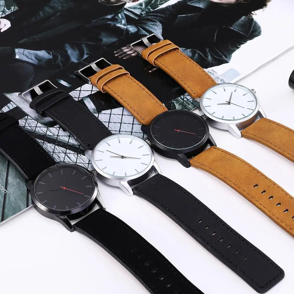

Brown Leather Band watch Men Leather Watch Band round watch for women Frosted leather strap watch