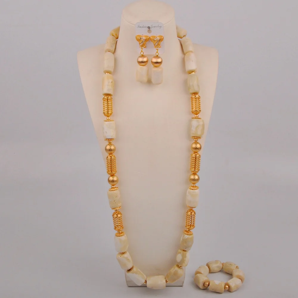 

32'' 40'' 48'' Long Necklace White Coral Beads Jewelry Set for Men Women Nigerian Wedding Groom Jewelry Set African Jewelry Set