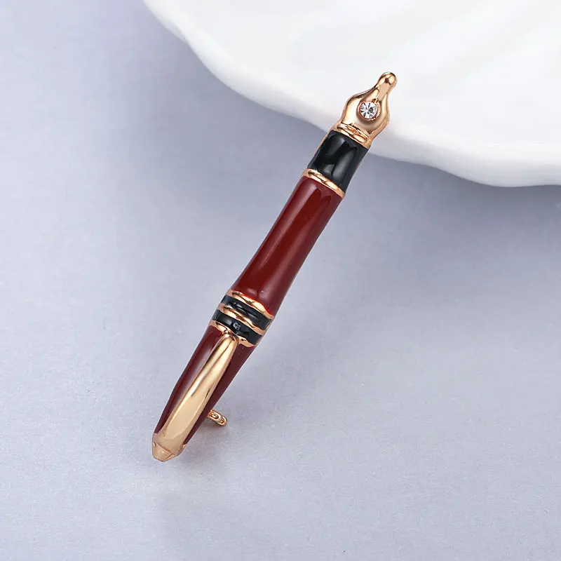 gold red MAIKALE, винтажная ручка, брошь на булавке, хрустальные бусины, эмаль, броши для женщин, авторучка, Мужская брошь, Классическая Брошь, подарки, аксессуары - Окраска металла: gold red
