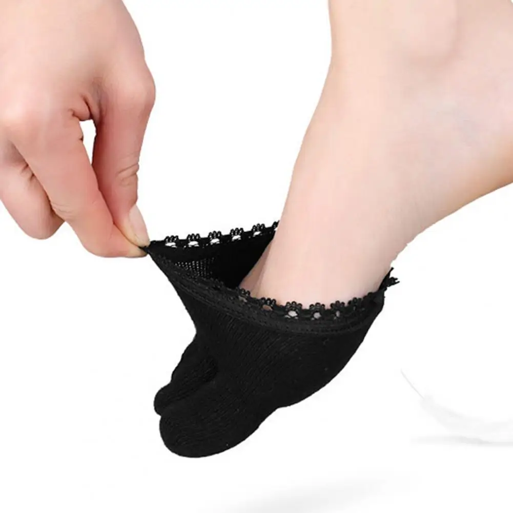 1Pair Five-finger Pad Shock-absorbing Sweat-absorbent Cotton Open Toe Boat Socks for High-heeled Shoes Forefoot Pads Foot Care
