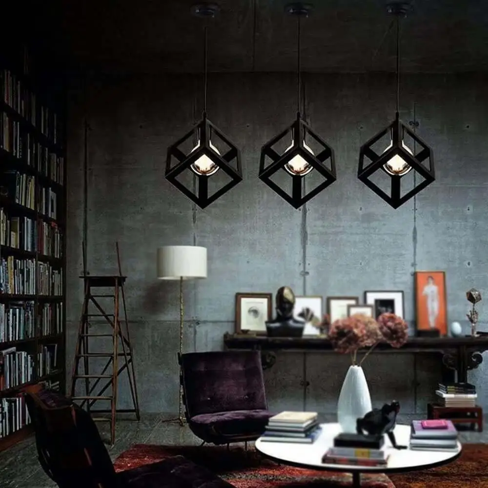 Железная Потолочная люстра в форме Куба стиле ретро винтажная потолочная лампа