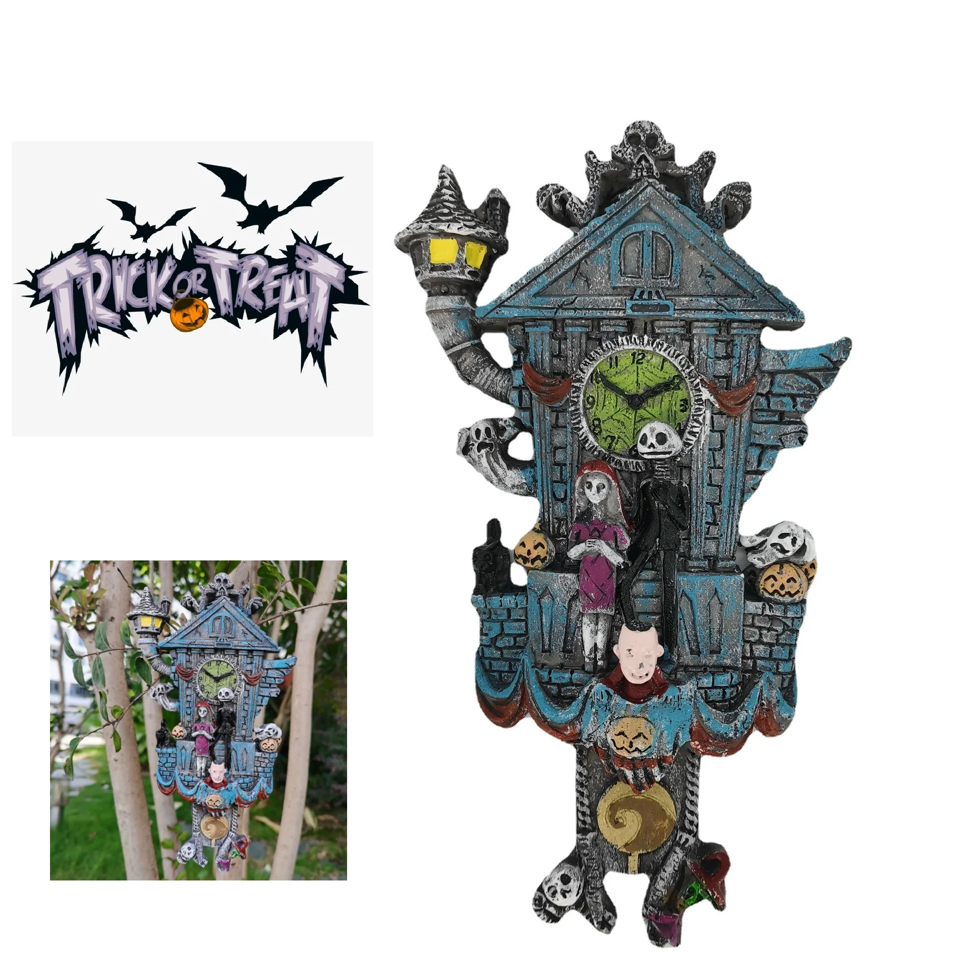 

Christmas Wall Clock Figure Decoration Nightmare Statues Model Sculpture Halloween Pendant Handicraft Ornament Luxury Gifts