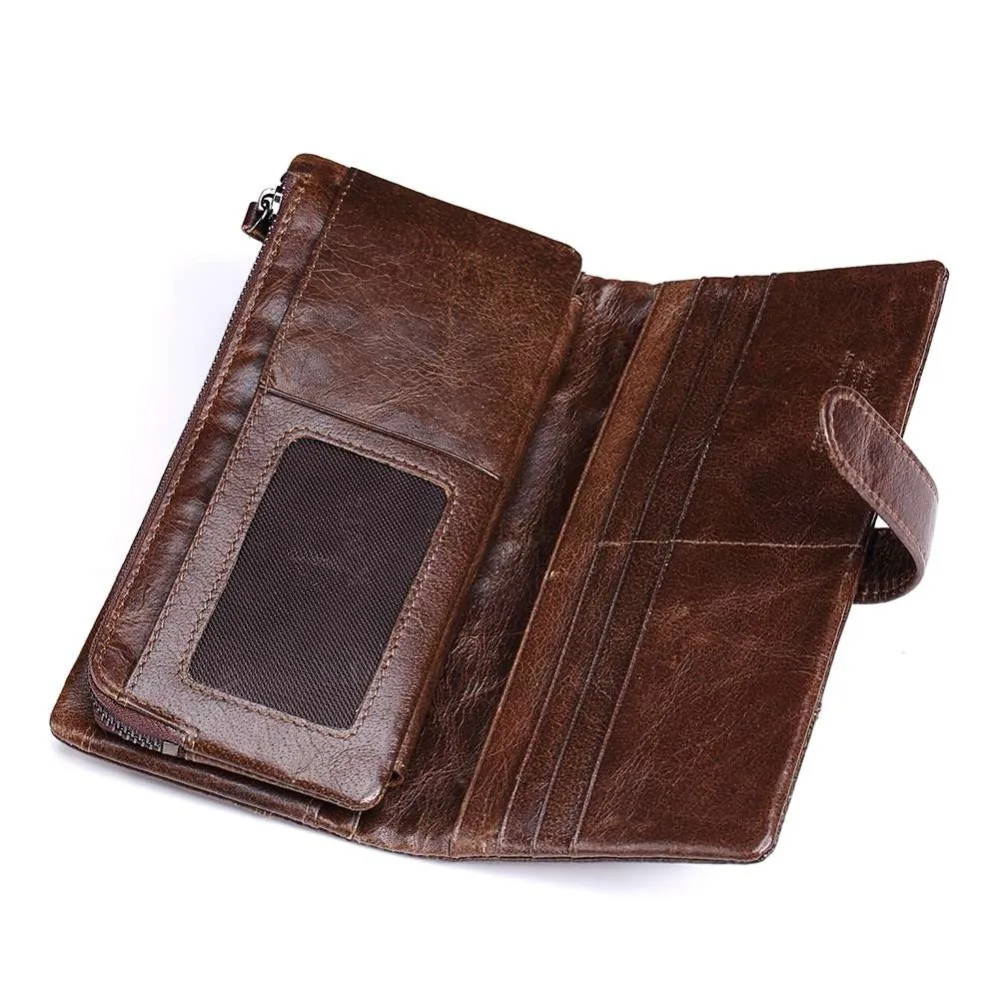 KAVIS Luxury Brand 100% Genuine Cowhide Leather Portomonee Vintage Walet Male Wallet Men Long Clutch with Coin Purse Pocket Rfid | Багаж и